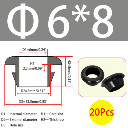 Qrity 20 PCS Rubber Grommets Cable Railing, Car Grommet, Cable Railing Protective Sleeves for Metal Posts, ID 6mm Mount Dia 8mm