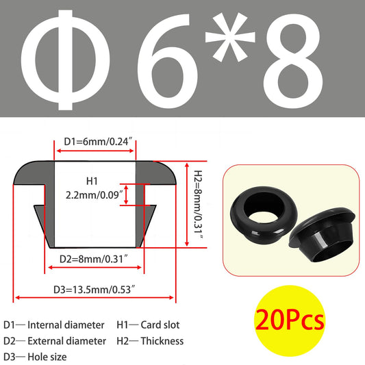 Qrity 20 PCS Rubber Grommets Cable Railing, Car Grommet, Cable Railing Protective Sleeves for Metal Posts, ID 6mm Mount Dia 8mm