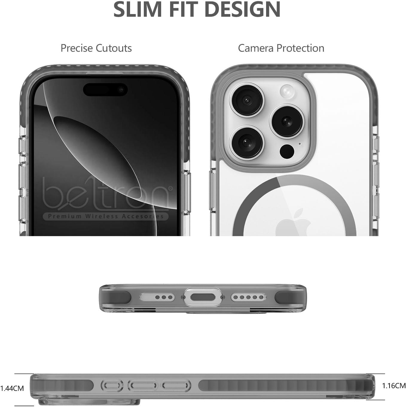 BELTRON Belt Case for iPhone 16 Pro Max, Slim Protective Transparent Case & Rotating Belt Clip Holster Combo (Compatible with MagSafe)
