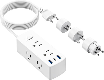 European Travel Plug Adapter, Olcorife Universal Travel Adapter for EU UK US AUS, 6 Outlets 3 USB Ports with 5ft Extension Cord, International Power Adapter for US to Europe UK AUS