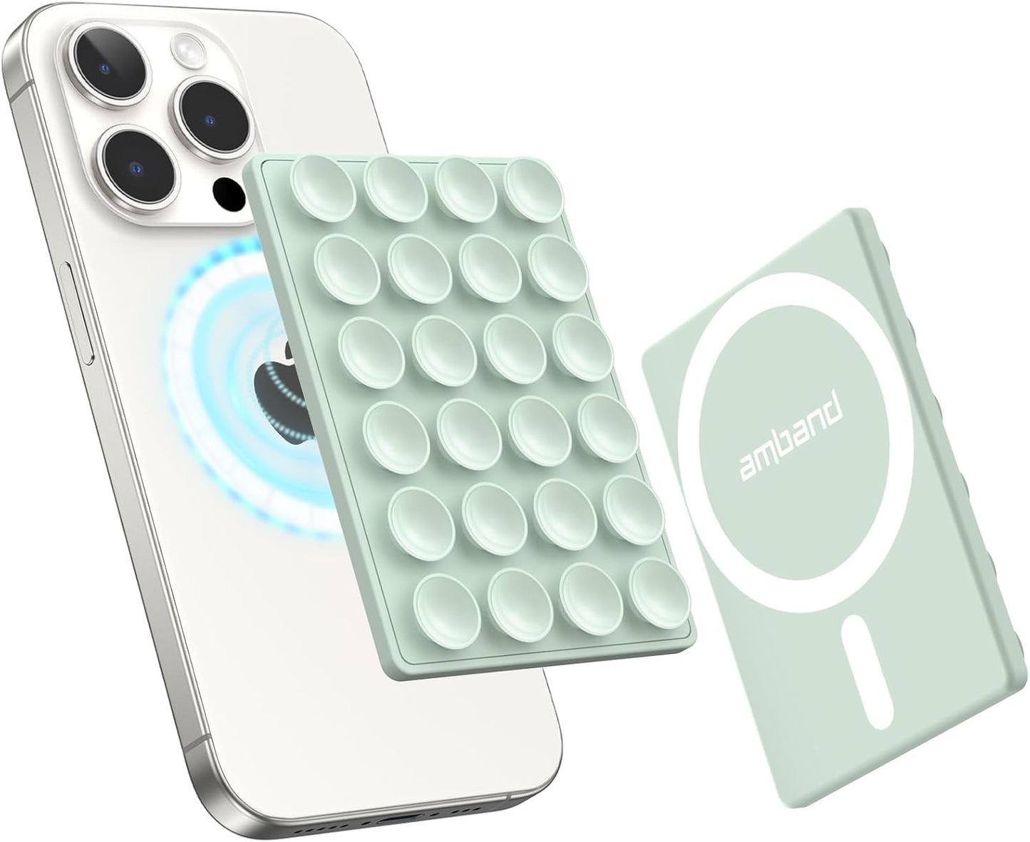 amBand Cute Preppy Stuff Silicone Suction Cup Phone Mount, Detachable Sticky Grip Holder for MagSafe Case, Easy to Use Video Accessories for Yoga/Dance/Call/Fitness, Matcha Green