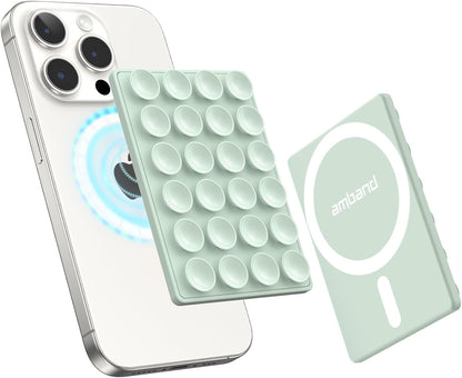 amBand Cute Preppy Stuff Silicone Suction Cup Phone Mount, Detachable Sticky Grip Holder for MagSafe Case, Easy to Use Video Accessories for Yoga/Dance/Call/Fitness, Matcha Green