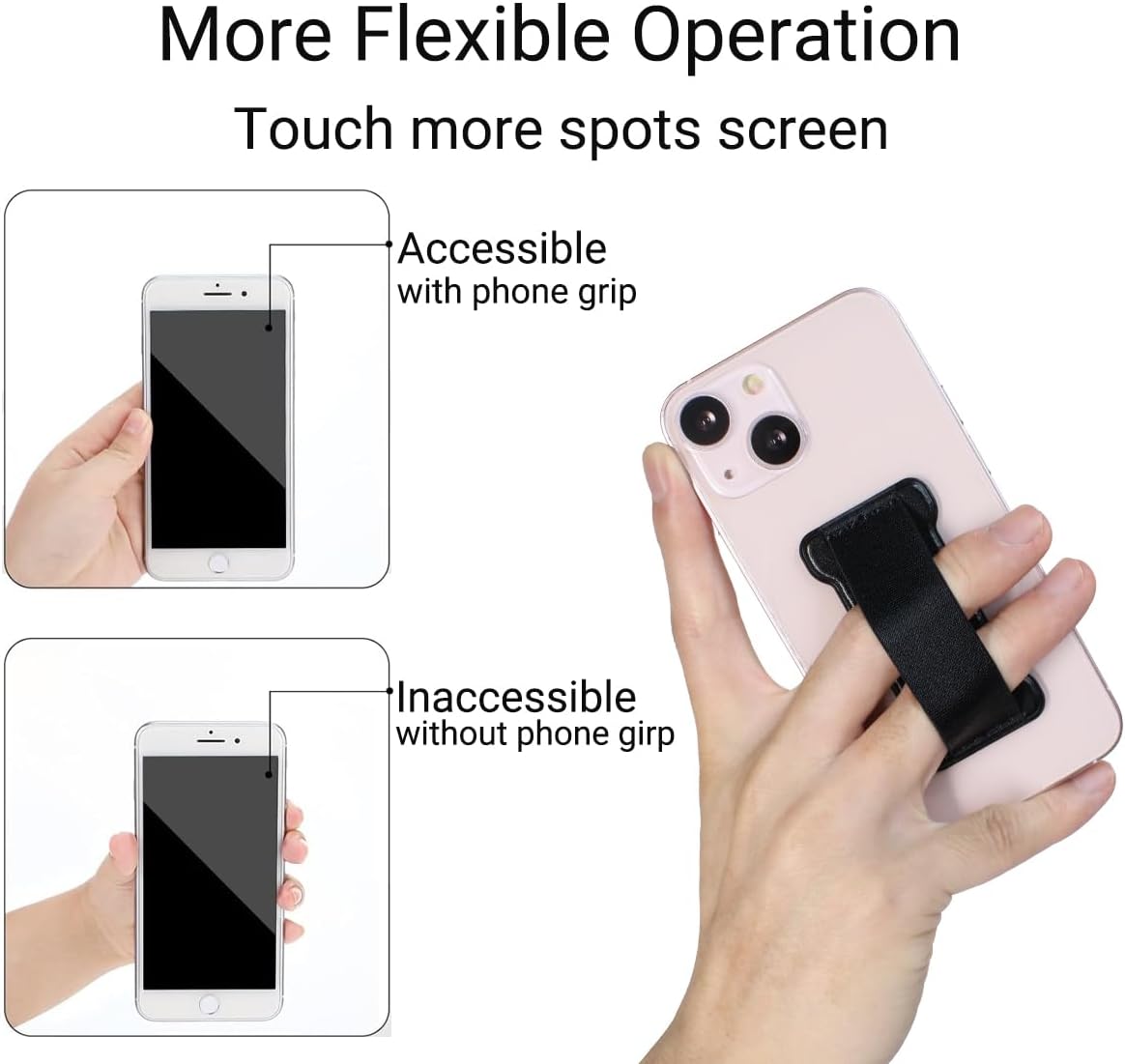 Phone Grip Holder for Hand, Universal Finger Strap Phone Holder, Finger Selfie Grip Compatible with Most Smartphones (PU Black) - 2Pack