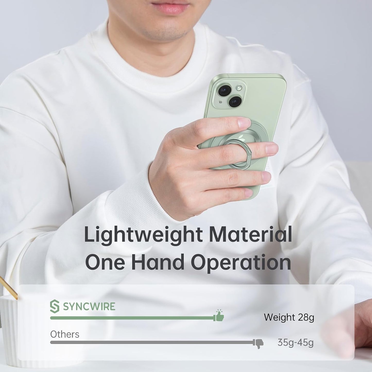 Syncwire Magnetic Phone Ring Holder for MagSafe, Magnetic Cell Phone Grip Stand Finger Ring Kickstand with Two-Sided Magnets Compatible iPhone 16 Pro Max 15 14 13 12 Android, Green