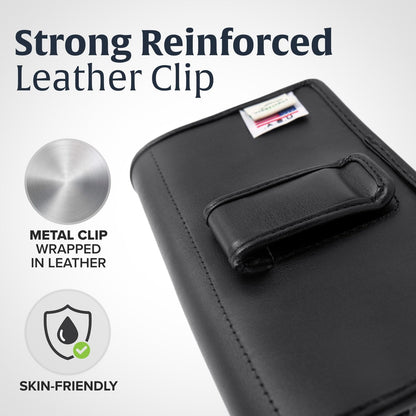 Turtleback Belt Holder for iPhone 16 Pro Max, 15 Pro Max, 14 Pro Max -Large- Fits w/Defender Bulky Style Cases, Premium Black Leather, Horizontal Case, Magnetic Close, Leather Wrapped Belt Clip