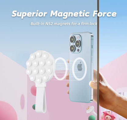 Magnetic Suction Phone Case Mount, Silicone Suction Cup Grip Stand for MagSafe Case, Hands-Free Phone Holder for iPhone 16/15/14 Pro Max, TikTok Videos, Selfies, Women Gift (Light Pink)911001A (White)