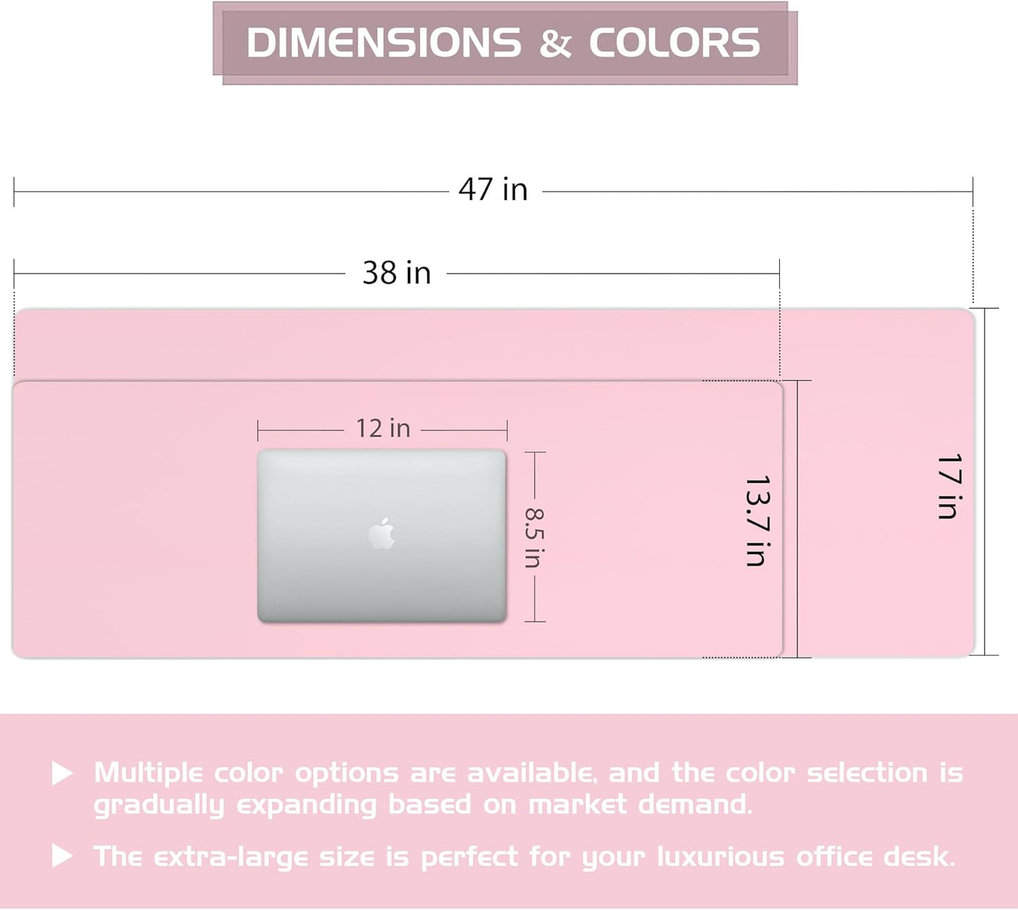 Aothia Leather Desk Pad Protector, Office Desk Mat, Large Mouse Pad, Laptop Desk Pad, Non-Slip PU Leather Desk Blotter, Waterproof Desk Writing Pad for Office and Home (Pink, 47" x 17")