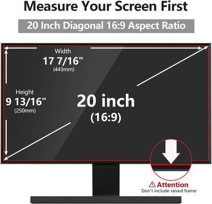 Computer Privacy Screen Protector 20 Inch with Hp Dell Acer Asus Samsung LG and More, Removable Security Shield Filter for 16:9 Aspect Ratio Monitor Like ViewSonic Sceptre(20" Diagonal 16:9 1 Pack)