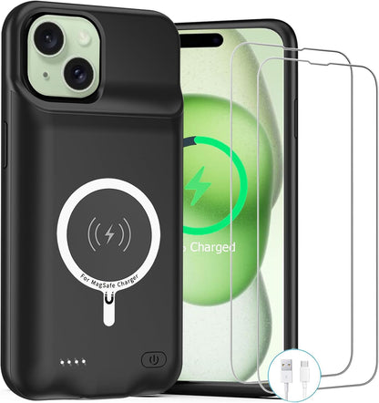 Battery Case for iPhone 15, Upgraded 10000mAh Rechargeable Portable Charging Case with Wireless Charging Compatible for iPhone 15 (6.1 inch) with Carplay Extended Battery Pack Charger Case (Black)