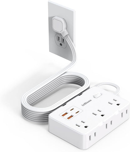 Flat Plug Power Strip Surge Protector, 5ft Ultra Thin Extension Cord with 4 USB Wall Charger(2 USB C Port), 6 Widely-Spaced Outlets Power Strip Compact for Travel, Office, Dorm Room Essentials (White)
