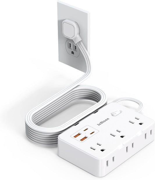 Flat Plug Power Strip Surge Protector, 5ft Ultra Thin Extension Cord with 4 USB Wall Charger(2 USB C Port), 6 Widely-Spaced Outlets Power Strip Compact for Travel, Office, Dorm Room Essentials (White)