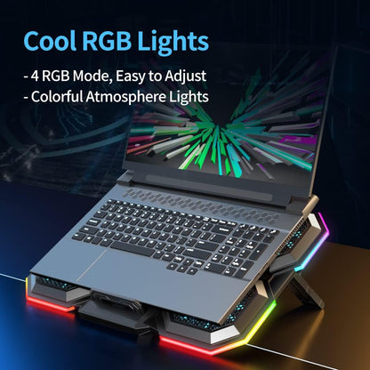 LIANGSTAR Laptop Cooling Pad Gaming Laptop Cooler, Laptop Fan Cooling Stand with 6 Quiet Fans for 15.6-17.3 Inch, 7 Height Adjust, RGB LED Light 4 Modes, Switch Control Fan Speed, 2 USB Port, 2023 New