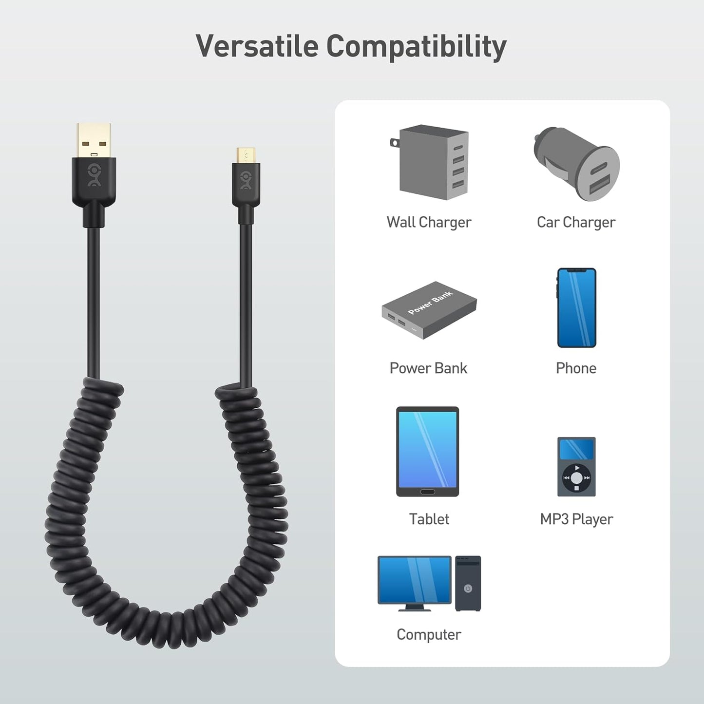 Cable Matters 2-Pack Coiled USB Cable (Coiled Micro USB to USB 2.0) 2-4 Feet