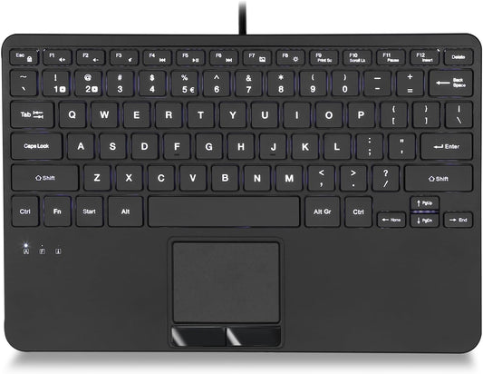 Perixx PERIBOARD-425 US Wired Mini USB Keyboard with Touchpad, X Type Scissor Keys, White Backlit, 2 USB Hubs, Compact 11.18x7.17x1.1 Inches, US English