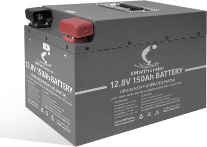 LiFePO4 Battery, 12V 150AH Lithium Battery with Build-in BMS, 4500+ Deep Cycles Lithium Iron Phosphate Battery for RV, Solar, Marine, Off Grid Applications and More (12V 150AH)…
