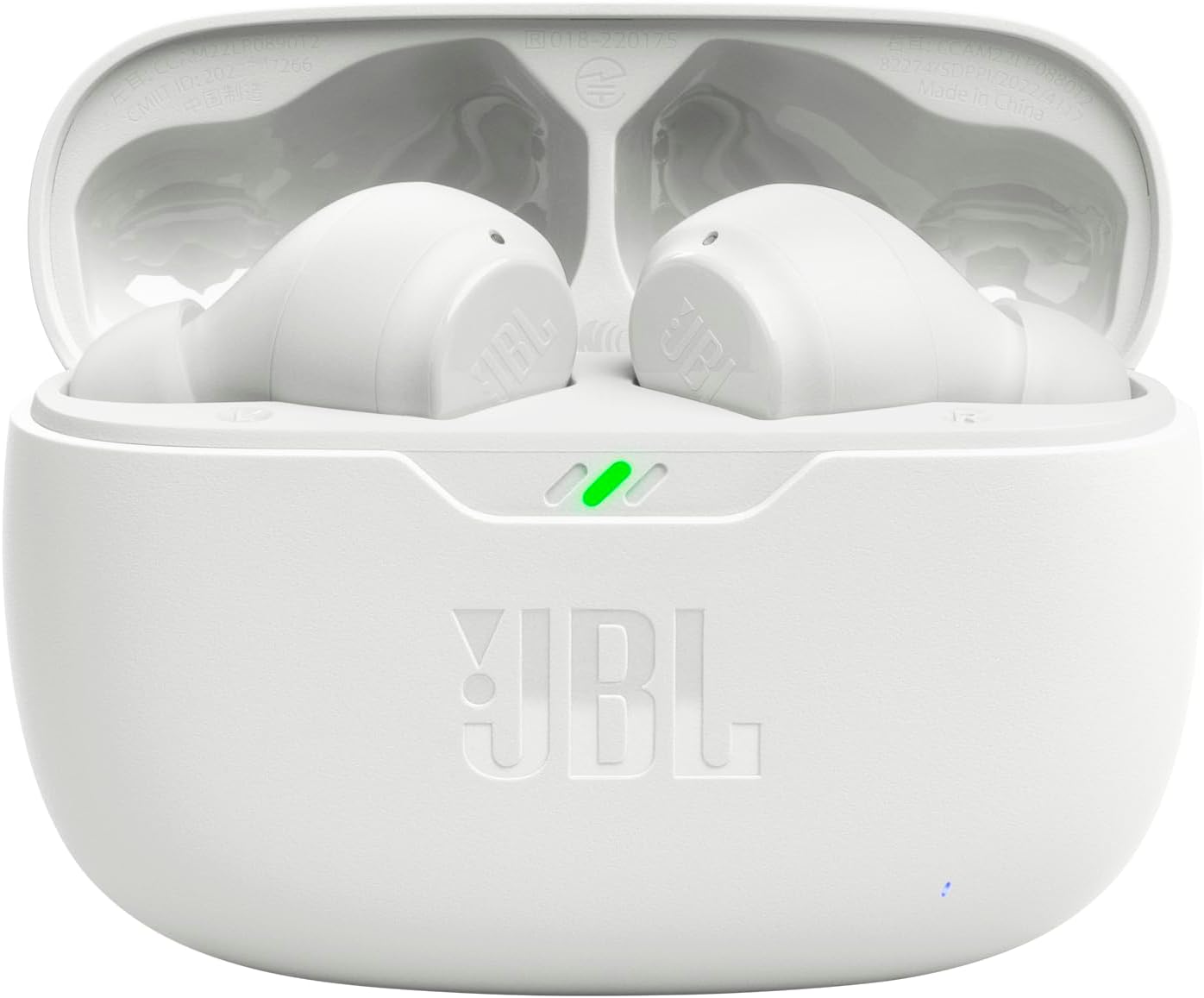 JBL Vibe Beam - True Wireless JBL Deep Bass Sound Earbuds, Bluetooth 5.2, Water & Dust Resistant, Hands-free call with VoiceAware, Up to 32 hours of battery life (White)