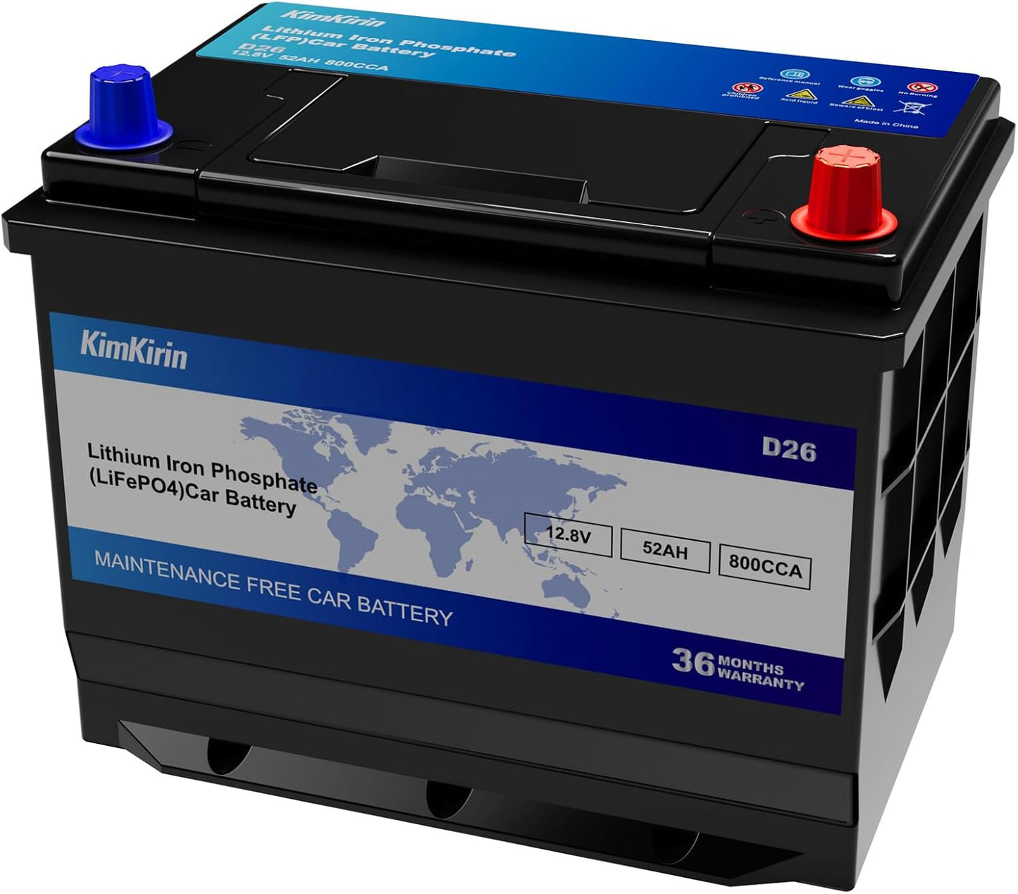 XINGCELL Kim Kirin12.8V 52Ah LiFePO4 Car Battery Group 24/D26 – Lithium Iron Phosphate Deep Cycle Battery with 800CCA High Cranking Power for Start-Stop Cars RV Marine Solar