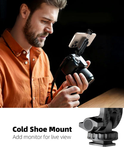 Phone Tripod Mount, Universal Cell Phone Mount for Tripod with 2 Cold Shoe & 1/4" Standard Screw, 360° Rotates & 180° Tilts Adjustable Phone Holder Adapter for Mobile & Camera Photography