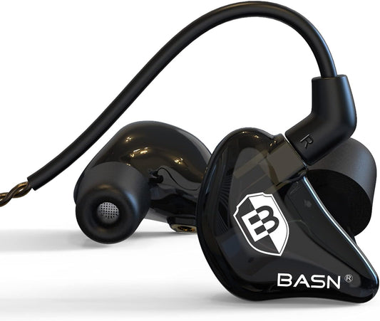 BASN Bsinger PRO in Ear Monitor Headphones for Musicians, Dynamic Driver Noise Isolating Earphones with 2 Detachable MMCX Cables (Black)