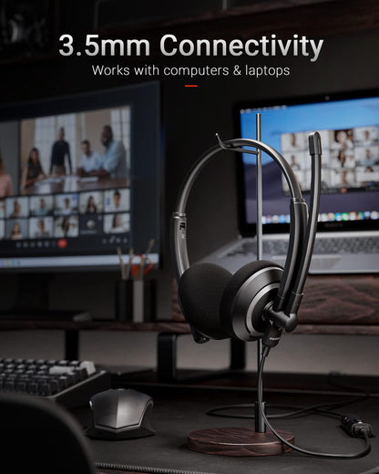 Wired Headset with Microphone for PC Laptop - 3.5mm Jack On Ear Headphones with Noise Cancelling Microphone for Boom Skype Webinars, in-line Control,Comfortable