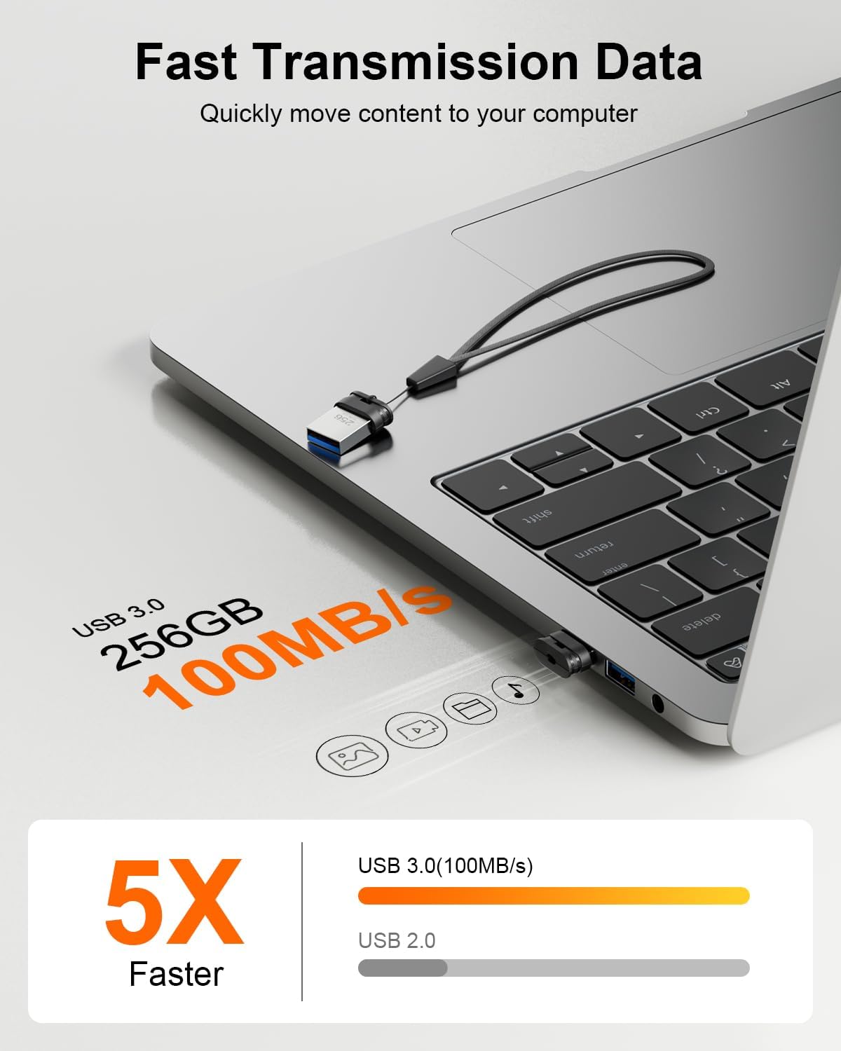 256GB USB 3.0 Flash Drive, Mini Thumb Drive Waterproof Memory Stick with Lanyard Hole Plug and Play Portable USB Stick Storage for Computer Laptop Smart TV, Black