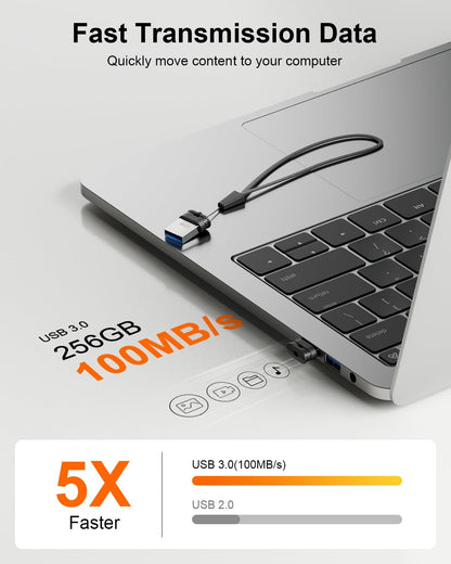 256GB USB 3.0 Flash Drive, Mini Thumb Drive Waterproof Memory Stick with Lanyard Hole Plug and Play Portable USB Stick Storage for Computer Laptop Smart TV, Black