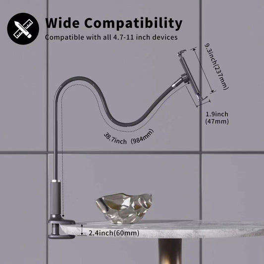Gooseneck Tablet Holder - Flexible Tablet Stand, Tablet Holder,Cell Phone Holder,Cell Stand, Flexible Adjustable Arm in Bed for/Mobile Phone/Switch/etc, 98 cm Total Length (Black)