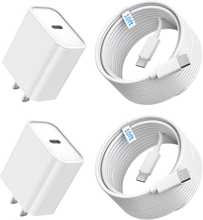 iPhone 16/15 Charger Fast Charging, 2Pack 10FT Long USB C to C Apple Fast Charging Cable Cord with 20W PD USB C Fast Charger Block for iPhone 16/15/15 Pro/15 Pro Max/15 Plus, iPad 12.9/11/10.9/Air 5/4