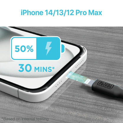 BLACK+DECKER Lightning to USB Cable - Fast Compatible iPhone Lightning Cable - Durable Braided iPhone Charger Cord - for Travel and Daily Use - Multiple Color + Length Options - 3ft