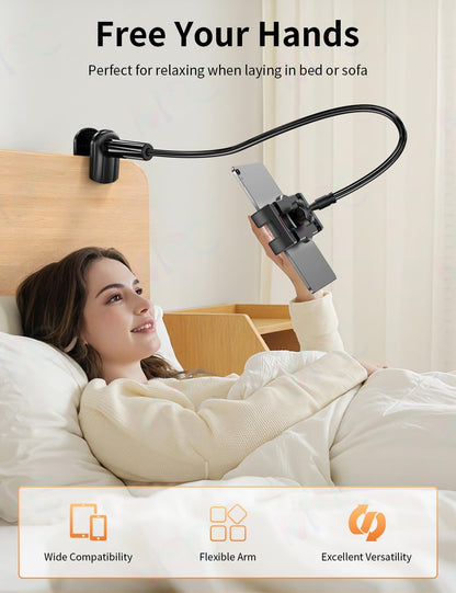 Tablet Stand, Kindle Holder for Reading in Bed, [Flexible Long Arm Gooseneck] [Anti-Slip] [Hands Free]Phone Holder for Bed Desk, i pad Stand for Fire/i pad/iPhone/Switch/Tablet Devices (4.7''-12.9'')