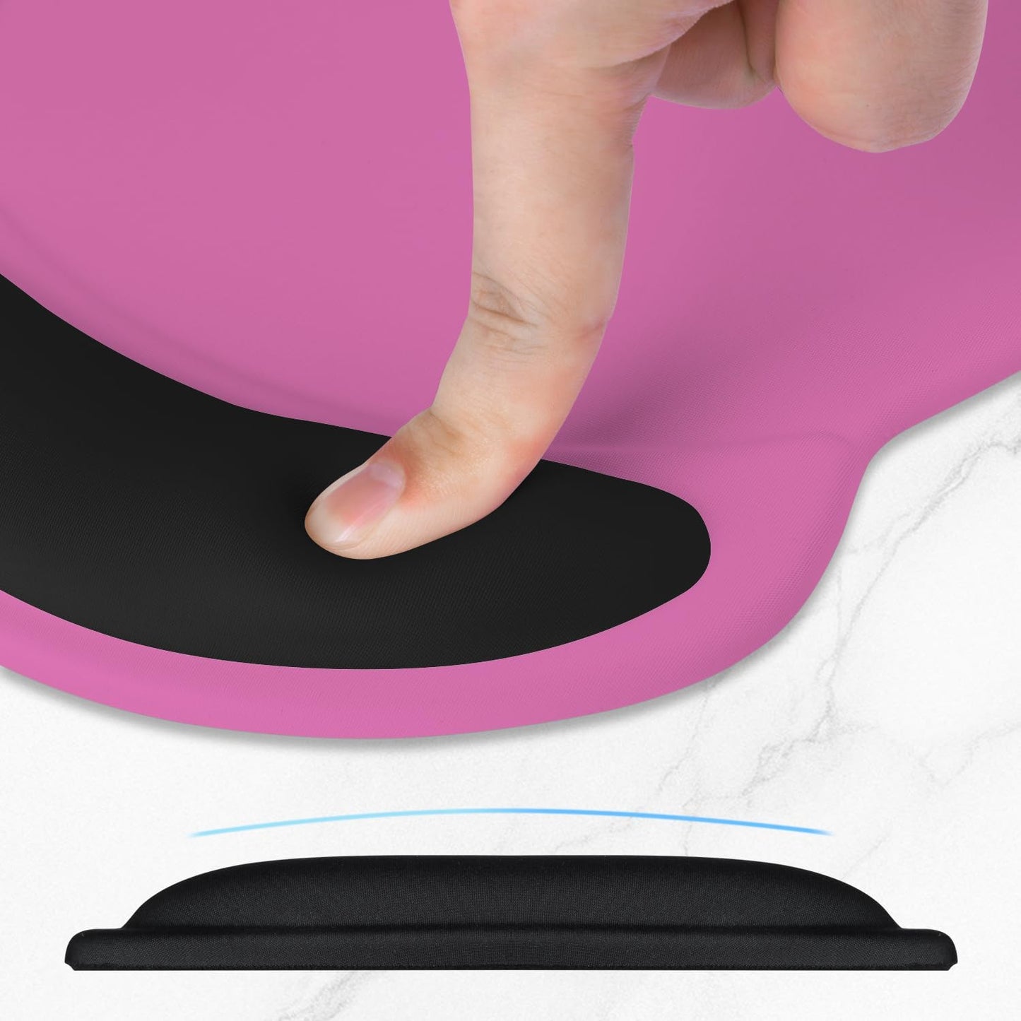 ITNRSIIET Ergonomic Mouse Pad with Comfort Gel Wrist Rest, Non-Slip PU Base, Smooth Textured Surface, Reduces Hand Fatigue & Wrist Pain, 8.7 x 7.2 Inch for Office Gaming Home, Black-Pink Contrast