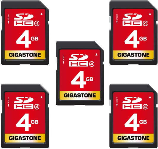 GIGASTONE 4GB SD Card 5 Pack SDHC Class 4 Memory Card for Photo Video Music Voice File DSLR Camera DSC Camcorder Recorder Playback PC Mac POS 5pcs in Pack (Pack of 5), with 5 mini Cases