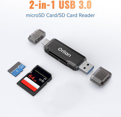 SD Card Reader USB 3.0 Dual USB A & USB C to Micro SD/SD Memory Card Adapter for SD/SDHC/SDXC, Compatible with Winodws, MacBook Pro/Air, iPhone 15 Pro/Max, Android (SD Card Not Included)