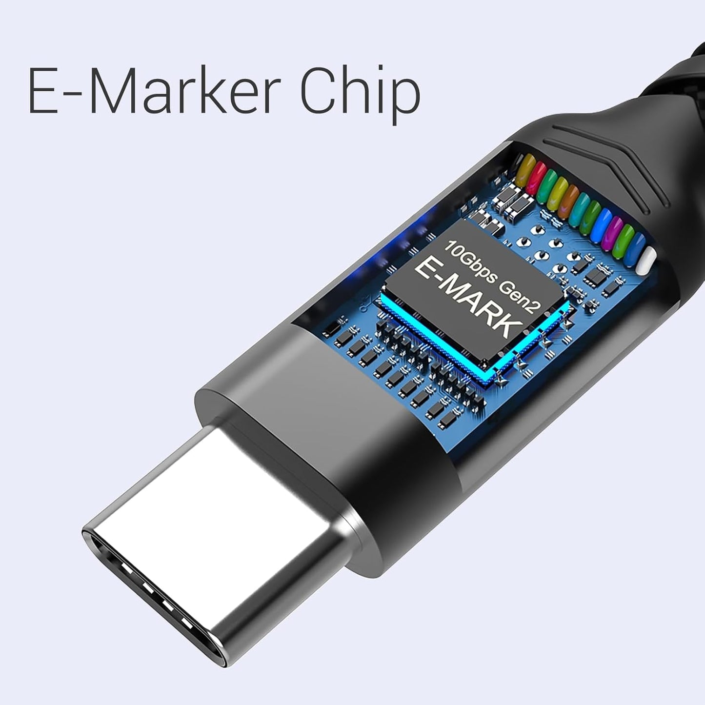 100W Short USB C Cable 3.1 Right Angle [1.5FT 2 Packs], 5A Fast Charging, 10GBbps High Speed Data E-Marker Chip Cords, 4K@60Hz Video Display