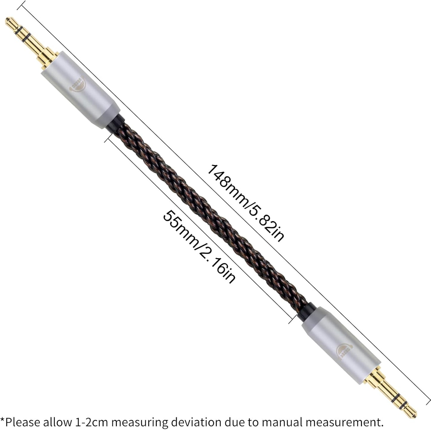 okcsc 3.5MM Male to 3.5MM Male Ultra Short Hifil Male to Male AUX Audio Cable OFC Pair Recording Cable Wire-Breakage-Prevention Design Adoption of 8-Core Braided Structure 5.82 inch