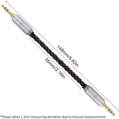 okcsc 3.5MM Male to 3.5MM Male Ultra Short Hifil Male to Male AUX Audio Cable OFC Pair Recording Cable Wire-Breakage-Prevention Design Adoption of 8-Core Braided Structure 5.82 inch