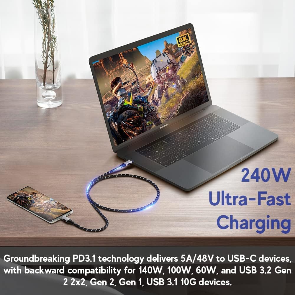 LINKUP USB 4.0 USB C to USB C Cable | Thunderbolt 4/3 Compatible | Type C Charger for MacBook and iPhone | 240W Fast Charging | 40Gbps Data Transfer | 8K@60Hz Display Cord | Use with all USB C devices