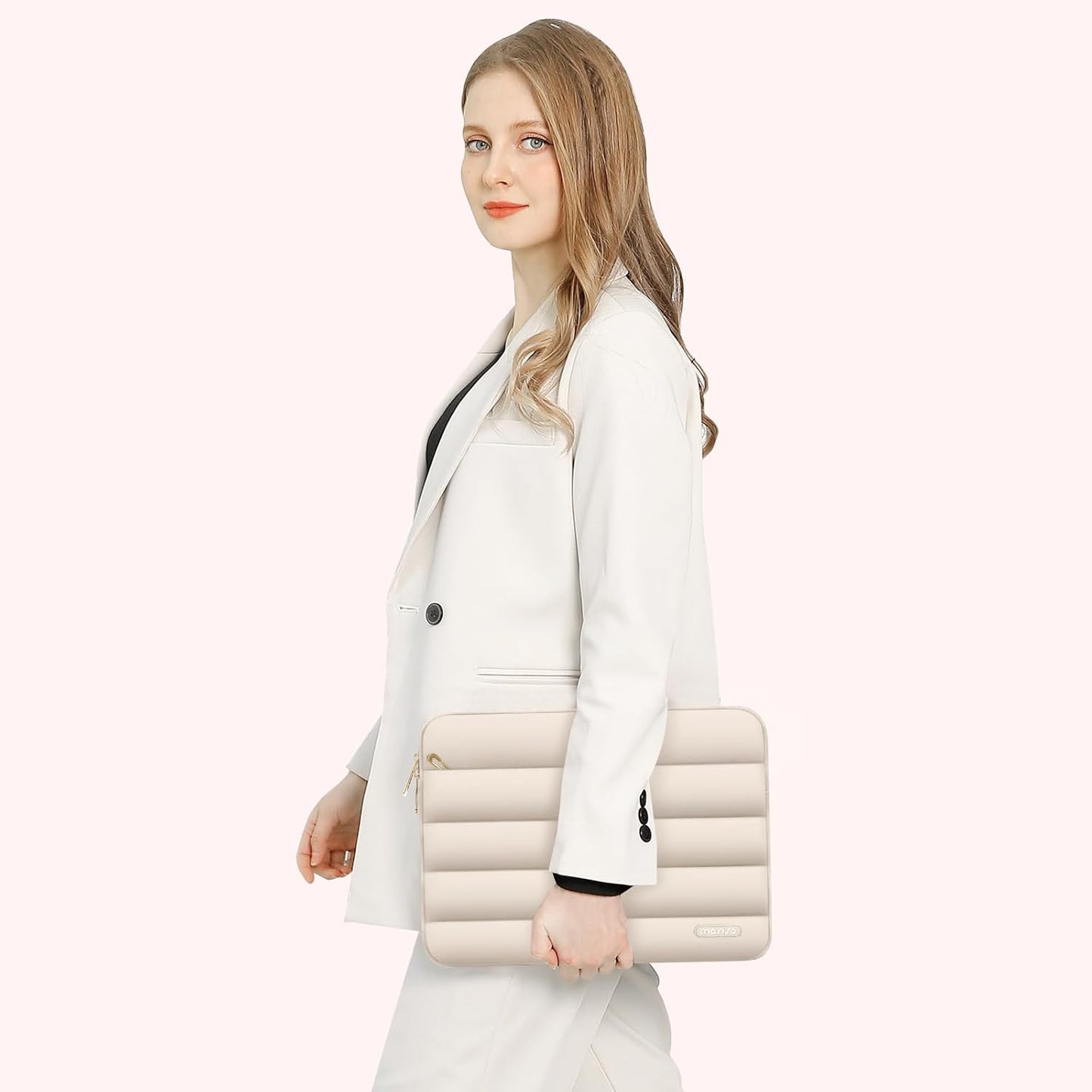 MOSISO 13.3 inch Laptop Case, 13-13.3 inch Puffy Laptop Sleeve Compatible with MacBook Air 13 13.6 M4 M3 M2 M1/Pro 13/Pro 14, HP Dell ASUS Lenovo,Polyester Horizontal Bag with Small Case, Sand