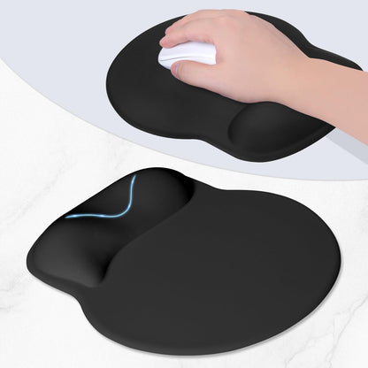 ITNRSIIET Ergonomic Mouse Pad with Wider Memory Foam Wrist Rest +17% - Curved Cushion Reduces Pressure 20%, Pain Relief, Non-Slip, Smooth, Cute Colors, 9.85 x 9 in, Black