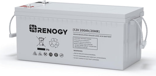 Renogy Deep Cycle AGM Battery 12 Volt 200Ah, 3% Self-Discharge Rate, 2000A Max Discharge Current, Safe Charge Most Home Appliances for RV, Camping, Cabin, Marine and Off-Grid System, Maintenance-Free