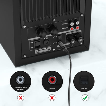 EMK Digital Optical Audio Cable [15 Feet/5M] - Slim Nylon Braided Toslink Fiber Optic Cable for Sound Bar, TV, Home Theater, PS4, Xbox, Blu-Ray Player & More - High-Speed SPDIF (Black1)