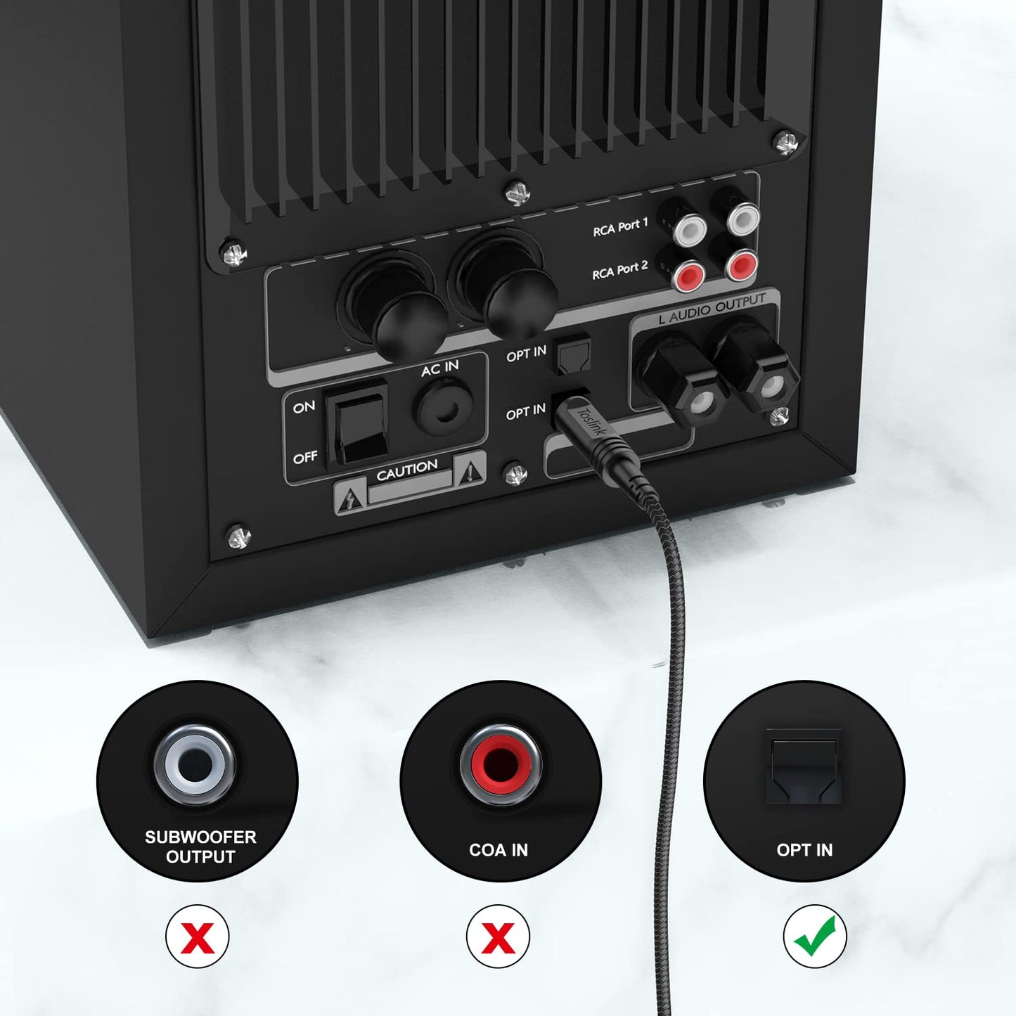 EMK Digital Optical Audio Cable [20 Feet/6M] - Slim Nylon Braided Toslink Fiber Optic Cable for Sound Bar, TV, Home Theater, PS4, Xbox, Blu-Ray Player & More - High-Speed SPDIF (Black1)