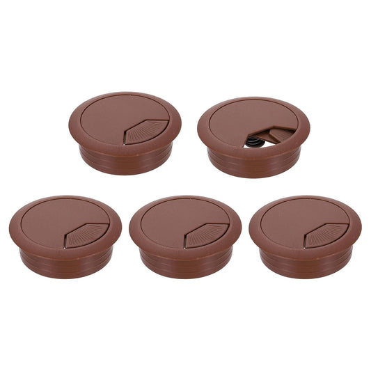 uxcell 5 Pcs 50mm (1.97 Inch) Desk Grommet, Plastic Cable Hole Cover, Wire Cord Cable Organizer for Home Office Computer Desk Cabinet, Brown