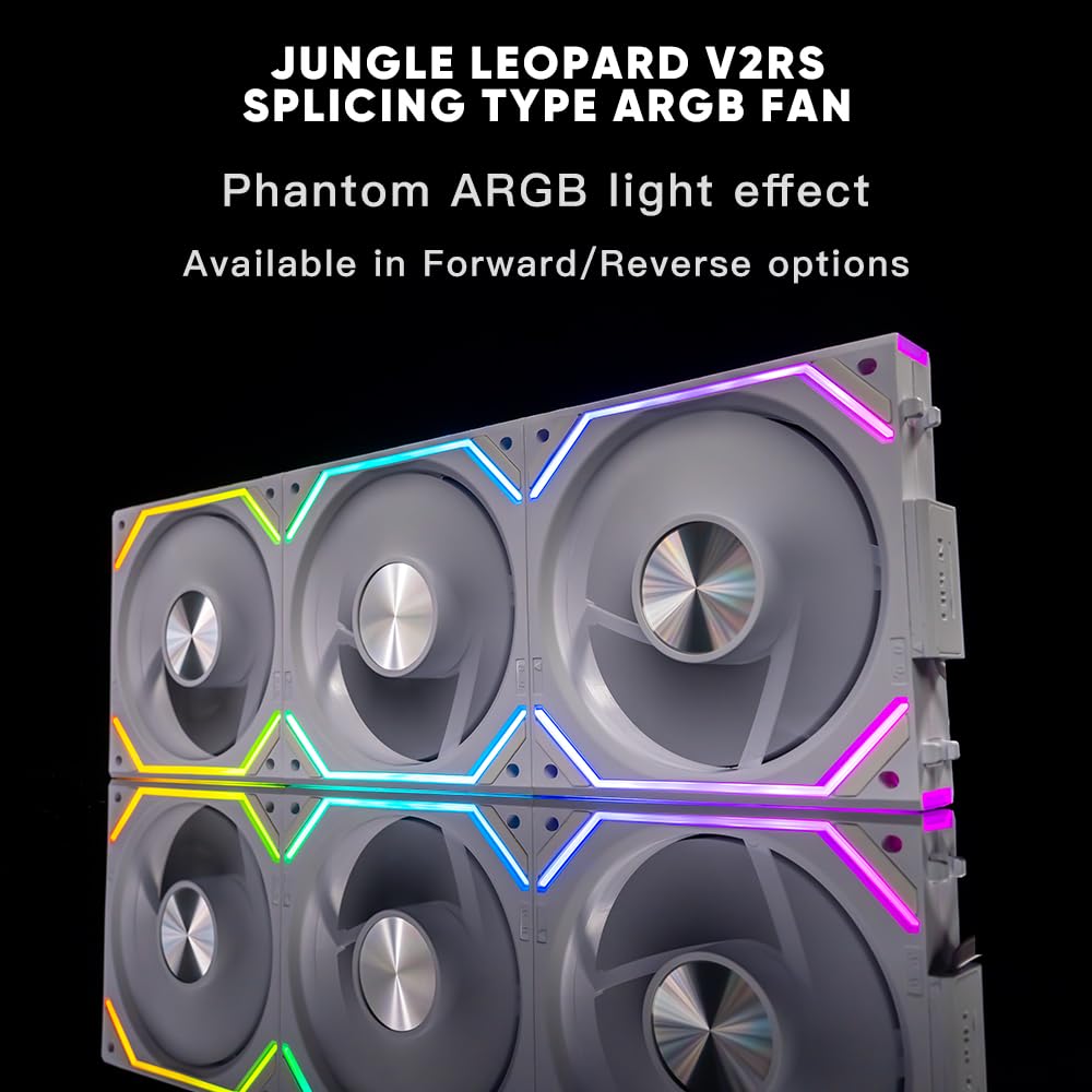 Jungle Leopard Interstellar V2 RS 120mm Case Fan Infinity Mirror Module Daisy-Chain ARGB Fan Triple Pack Suitable PC Cooling Fans 360mm AIO Cooler(White-3Pack)