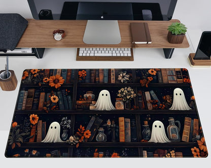 Cute Ghost Desk Mat Dark Vintage Large Mouse Pad Gaming Black Mouse Pad XXL Large Gaming Mousepad Desk Mat for Desktop Office Computer Laptop Keyboard and Mouse Mat - 31.5 X 15.7 in Desktop Protector