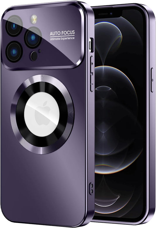 Magnetic for iPhone 12 Pro Max Case, Compatible with MagSafe, Built-in Camera Lens Protector, Logo View, Military Grade Drop Proof Phone Case Cover, Purple