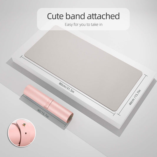 YSAGI Dual-Sided Desk Pad Protector, Desk Mat with Non-Slip - Waterproof PU Leather Office Desk Blotter for Mouse, Keyboard, Writing,31.5" x 15.7",Pink