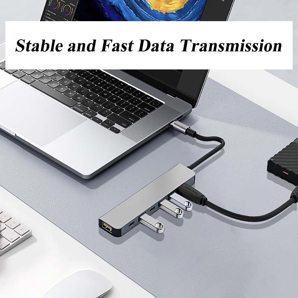 Multiport USB C Adapter, 7 in 1 USB C Docking Station with Fast Charging Port, Compatible with Laptop, Computer, Tablet, Keyboard and More