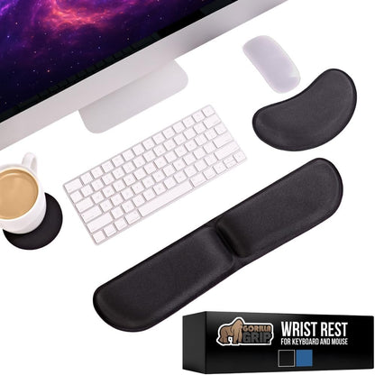 GORILLA GRIP Silky Gel Memory Foam Keyboard Wrist Rest for Computer and Mouse Pad, Ergonomic Design Typing Support, Desk Office Supplies, Hand & Arm Mousepad Cushion and Coaster, 3 Piece Set, Black