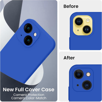 FireNova Designed for iPhone 14 Case, Silicone Upgraded [Camera Protection] Phone Case with [2 Screen Protectors], Soft Anti-Scratch Microfiber Lining Inside, 6.1 inch, Klein Blue